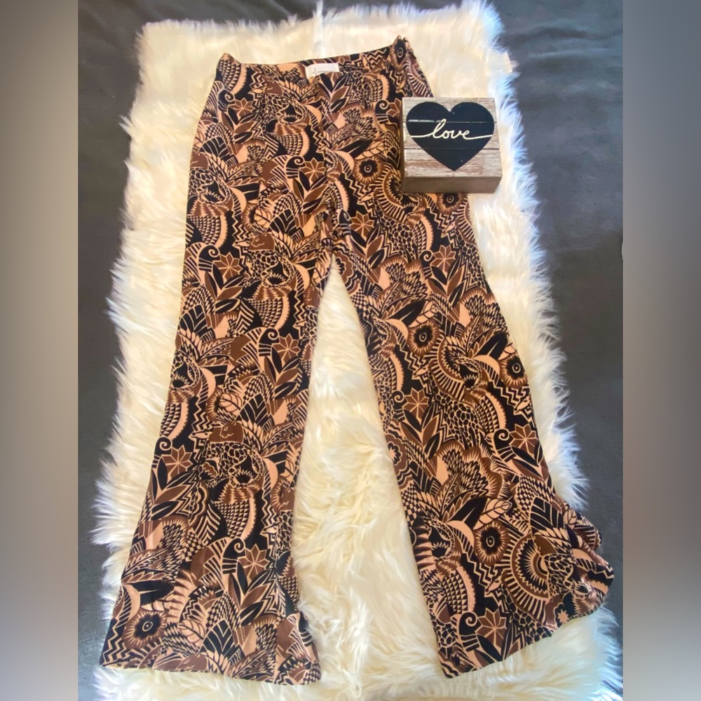 Anthropologie Retro Paisley Drapey Flared Pants - Size 0